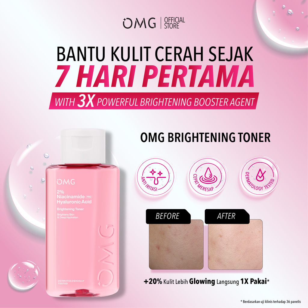 OMG Oh My Glow Brightening & Soothing Toner Niacinamide Hyaluronic & CicaBoost Panthenol / Merah Jingga Official - Gambar 3