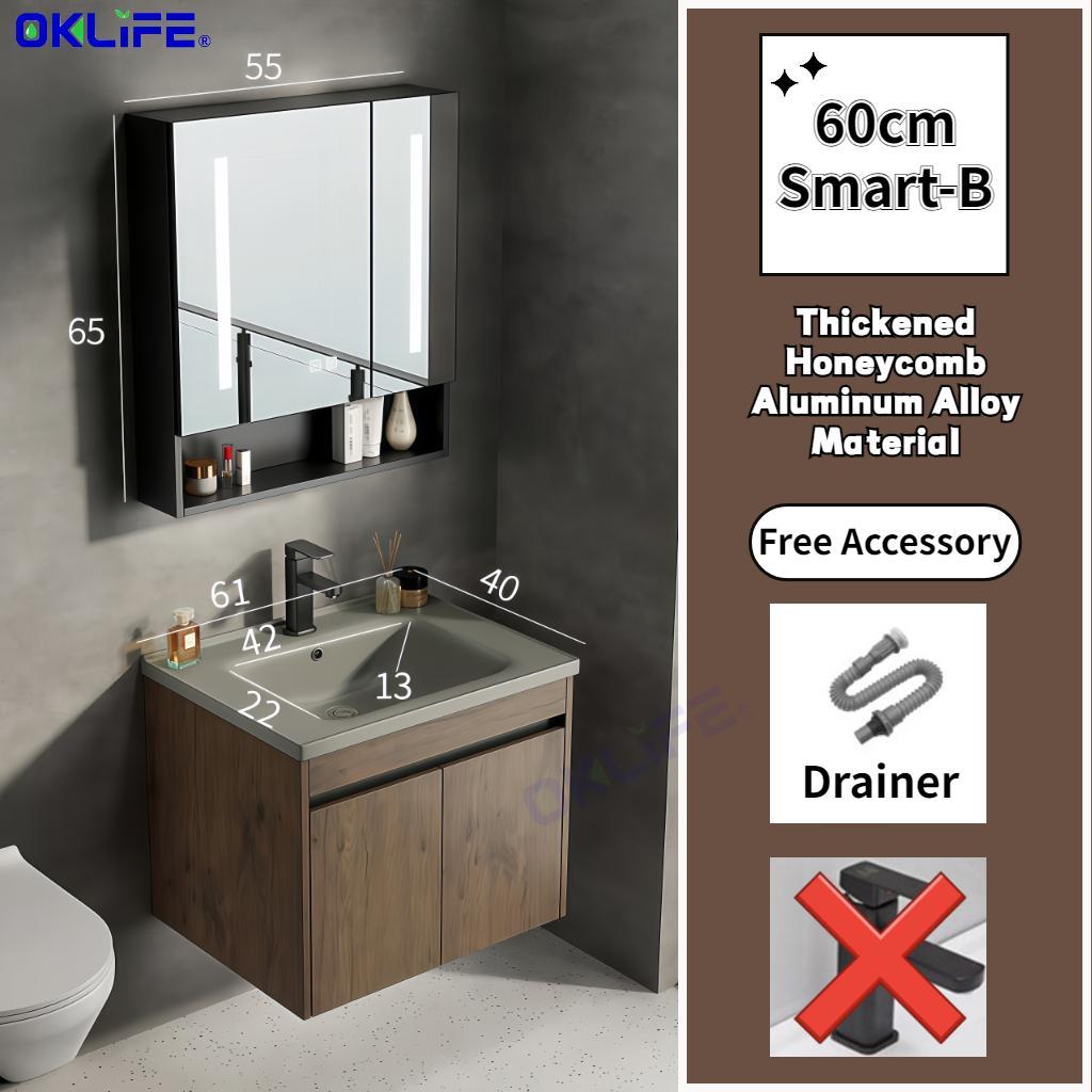 Nordic walnut bathroom cabinet with ceramic washbasin small apartment bathroom vanity combo view 11
