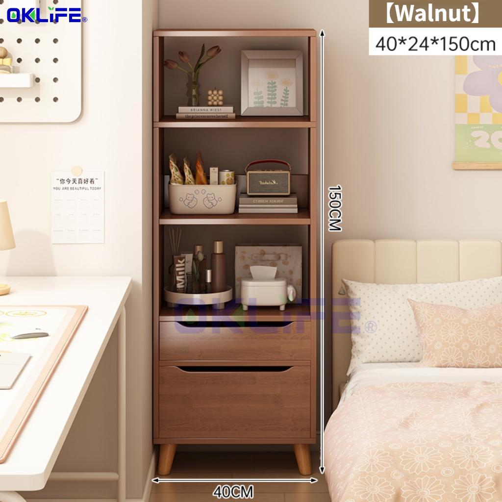 Tall Narrow Bookshelf with Drawers Wooden Storage Cabinet Open Shelf Unit for Bedroom Living Room view 11