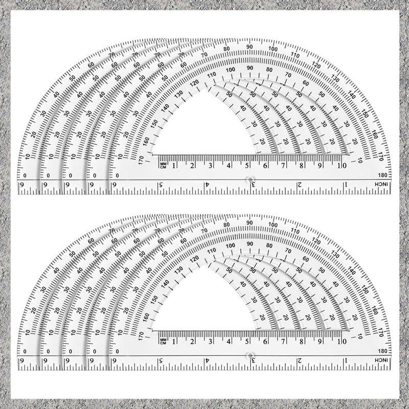 (L A T Z) 10 Pack Clear Protractor Set, 6 Inch Plastic Geometry Tools ...