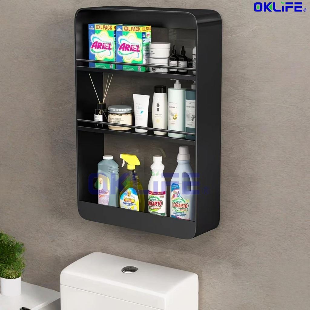 Large Capacity Bathroom Wall Shelf Punch Free Shower Organizer Rack Wall Mounted Toiletries Organizer view 4