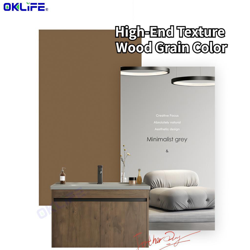 Nordic walnut bathroom cabinet with ceramic washbasin small apartment bathroom vanity combo view 8