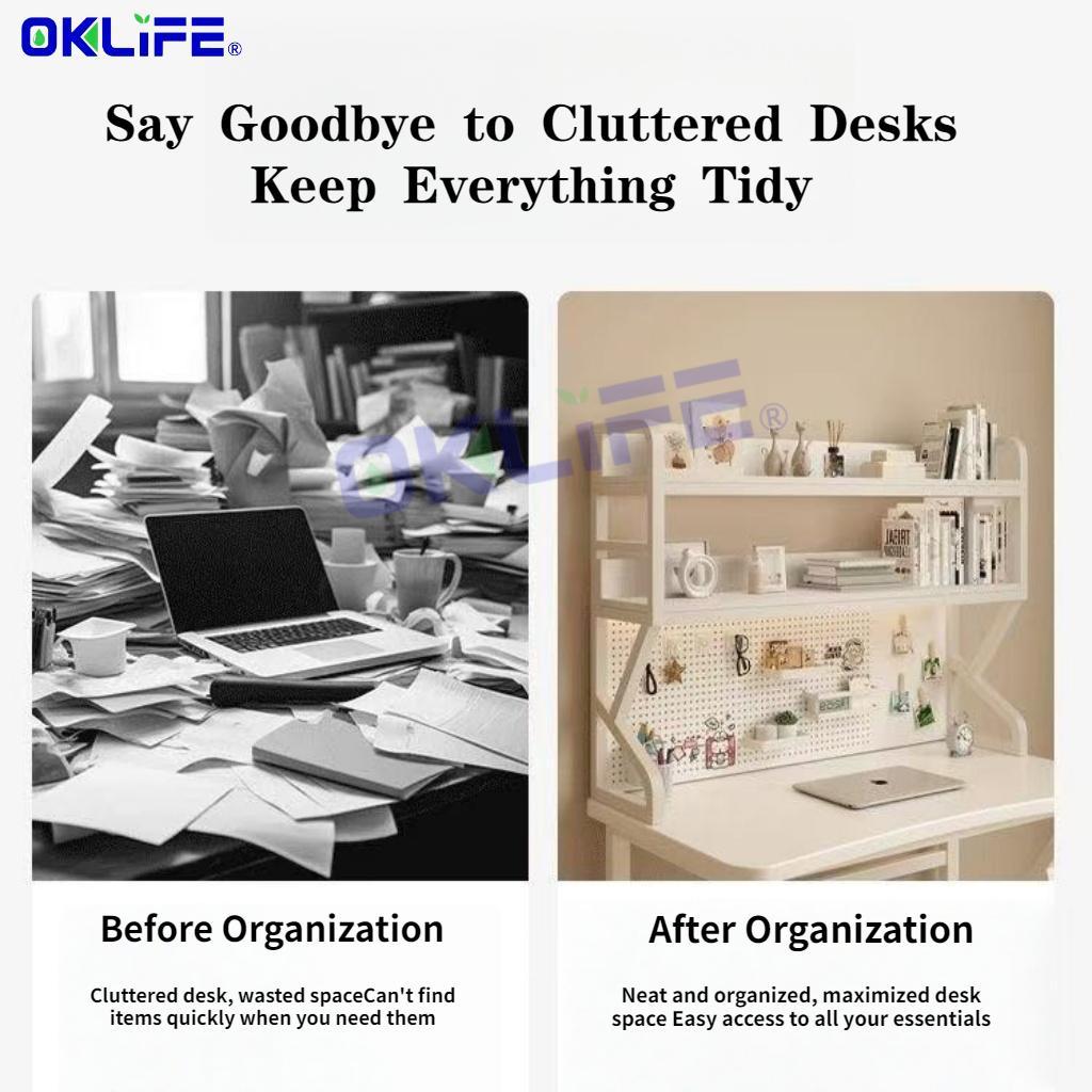 Desk Shelf with Pegboard 2 Tier Desktop Organizer Shelf with Peg Board for Office Study HDB view 3