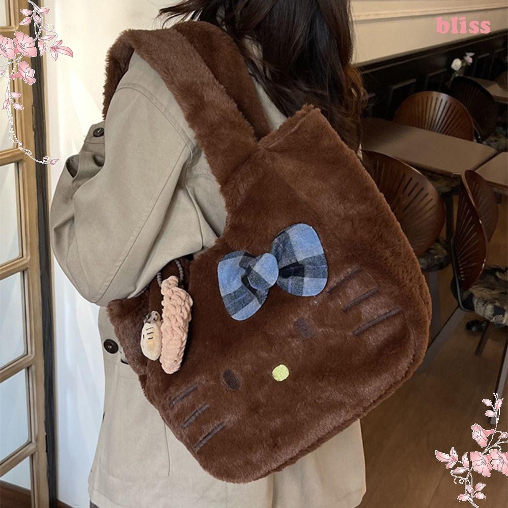 BLISS Fluffy Handbag, Embroidery Printed Plush Kitty Cat Shoulder Bag,  Simple KT Cat Korean Style Cute Cartoon Tote Bag Autumn/Winter | Shopee  Singapore