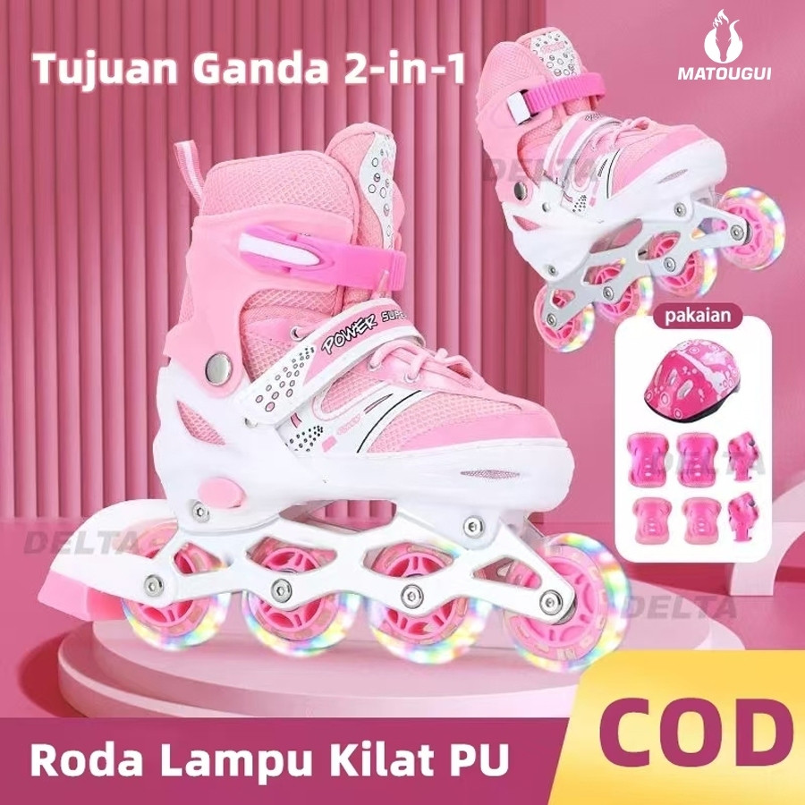 Matougui sepatu roda Oxelo/Sepatu es terbaru untuk anak perempuan tahun 2026, dilengkapi dengan lampu LED,/tidak licin/anti goyang/lnline skate/star/ukuran dapat disesuaikan/pu/gaya bajaj/mode skateboard - Gambar 3