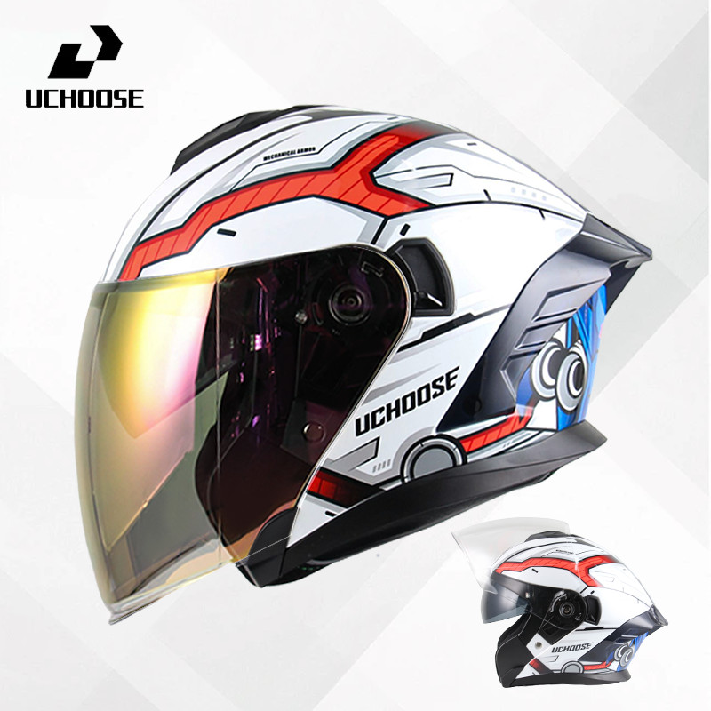 Uchoose Motorcycle Three-Quarter Helmet Large Lens Helmet Double Lens ...