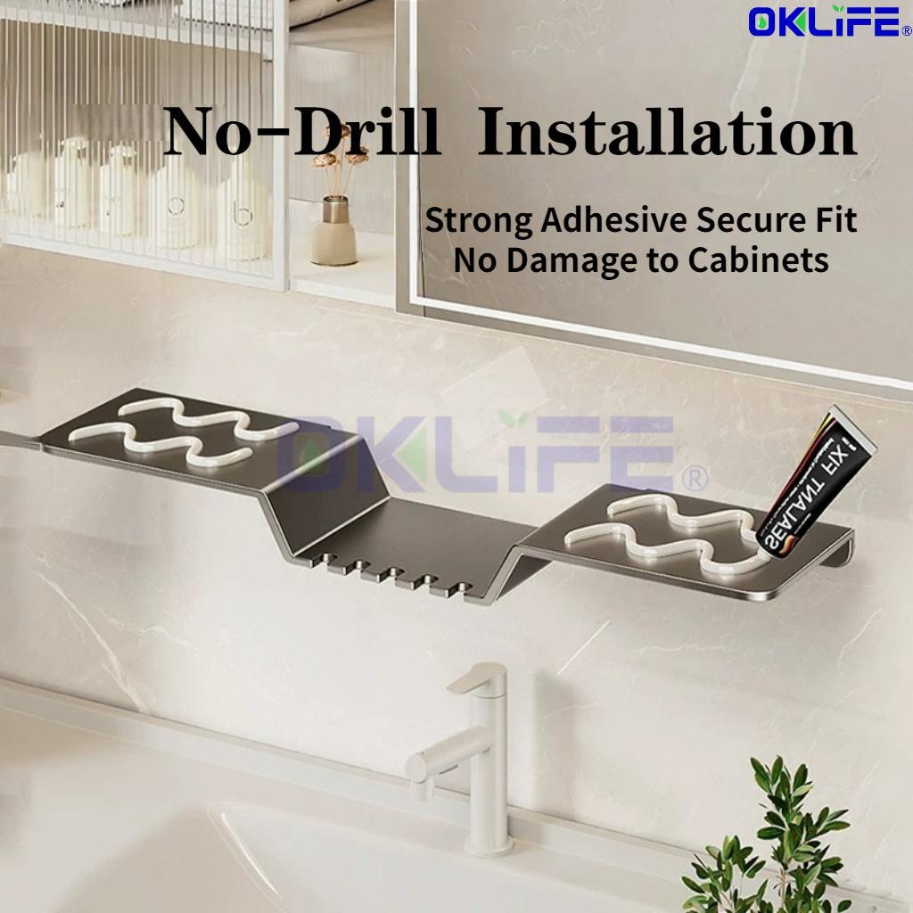 Punch Free Bathroom Organizer Bathroom Shelf with Toothbrush Holder Bathroom Caddy view 4