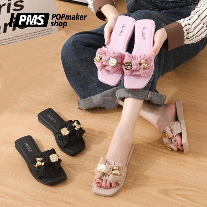 POPmaker shop Sandal Selop Wanita YU73 - Sandal Lucu Karet Jelly dengan Variasi Pita Cantik, Desain Minimalis, Nyaman dan Ringan untuk Sehari-hari COD