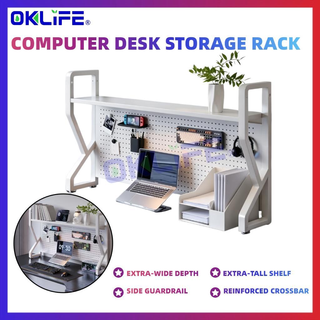 Desk Shelf with Pegboard 2 Tier Desktop Organizer Shelf with Peg Board for Office Study HDB