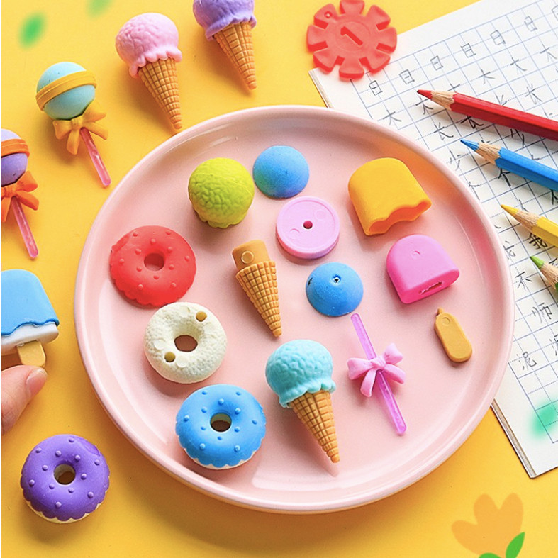 POPmaker shop Penghapus HC Set 4 Pcs H511 - Penghapus Karet Lucu Bentuk Es Krim, Donat, Lolipop & Pensil Karakter untuk Anak Sekolah, Eraser Bentuk Makanan yang Sweet & Fun COD - Gambar 4