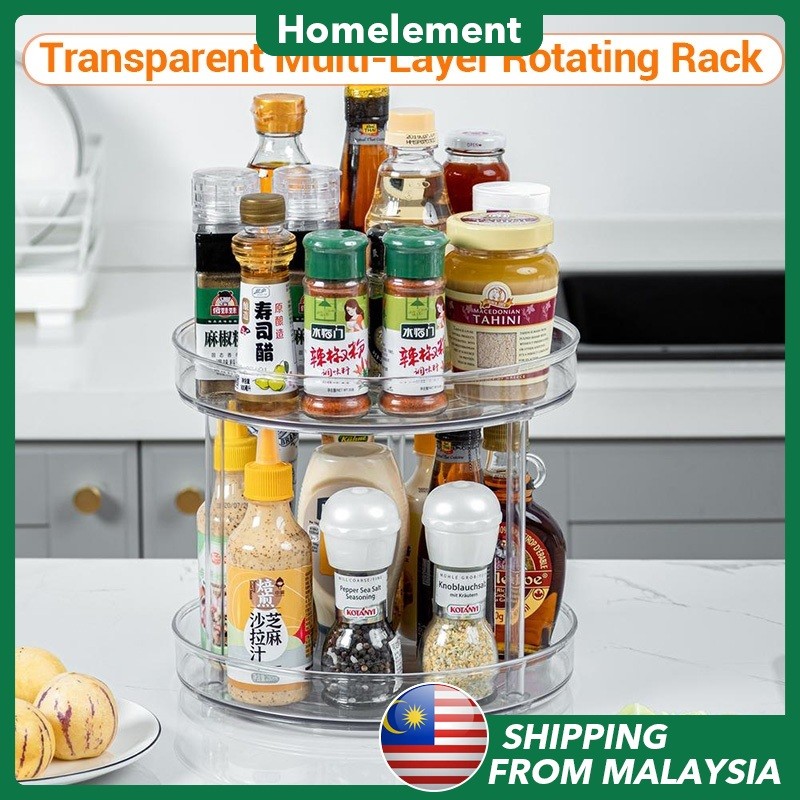 Transparent Rotating Kitchen Rack Spice Organiser Seasoning Storage 360 ...
