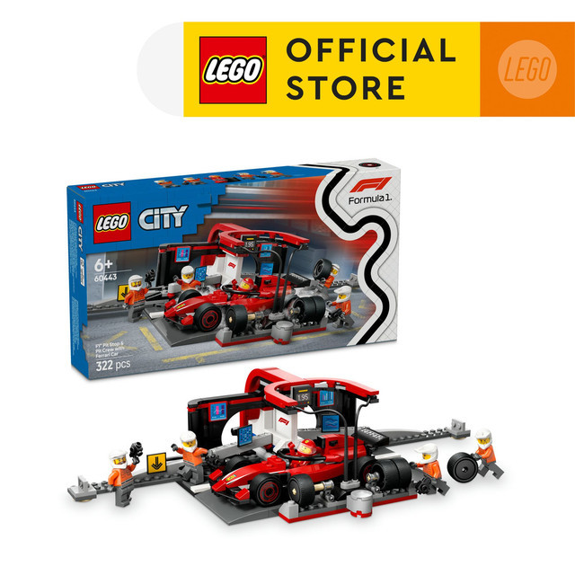 LEGO City 60443 F1 Pit Stop & Pit Crew with Ferrari Car (322 Pieces), Mainan, Building Block, Toys