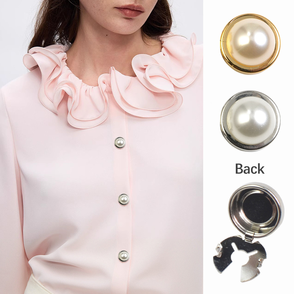 1pc 1.8cm Pearl Round Metal Snap Button Cover, Gold Silver No Sew ...