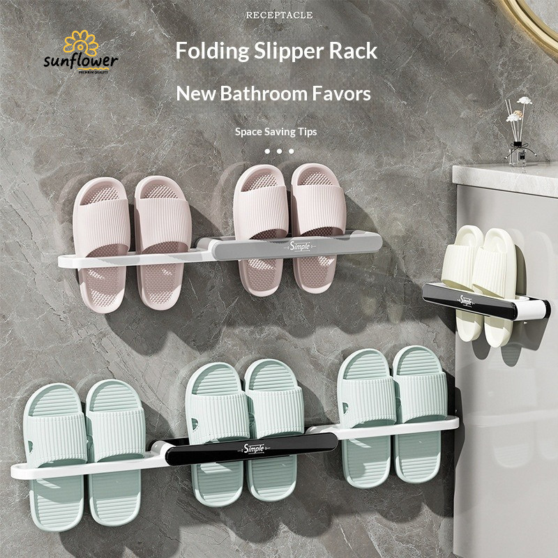Bathroom Slipper Rack Foldable Wall-Mounted Shoe Rack Perforation-Free ...