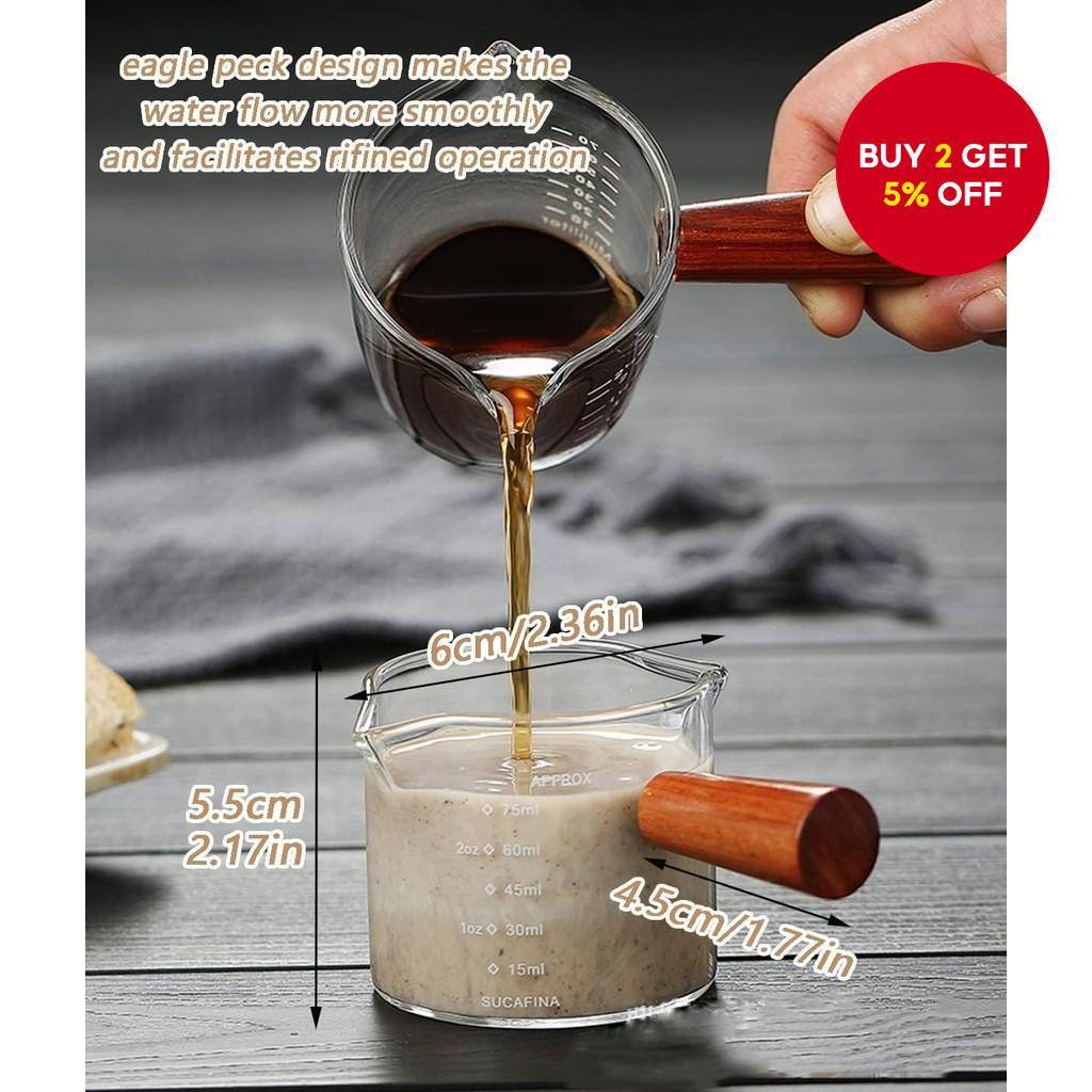 Espresso Measuring Cup and Espresso Shot Glass with Wooden Handle and ...