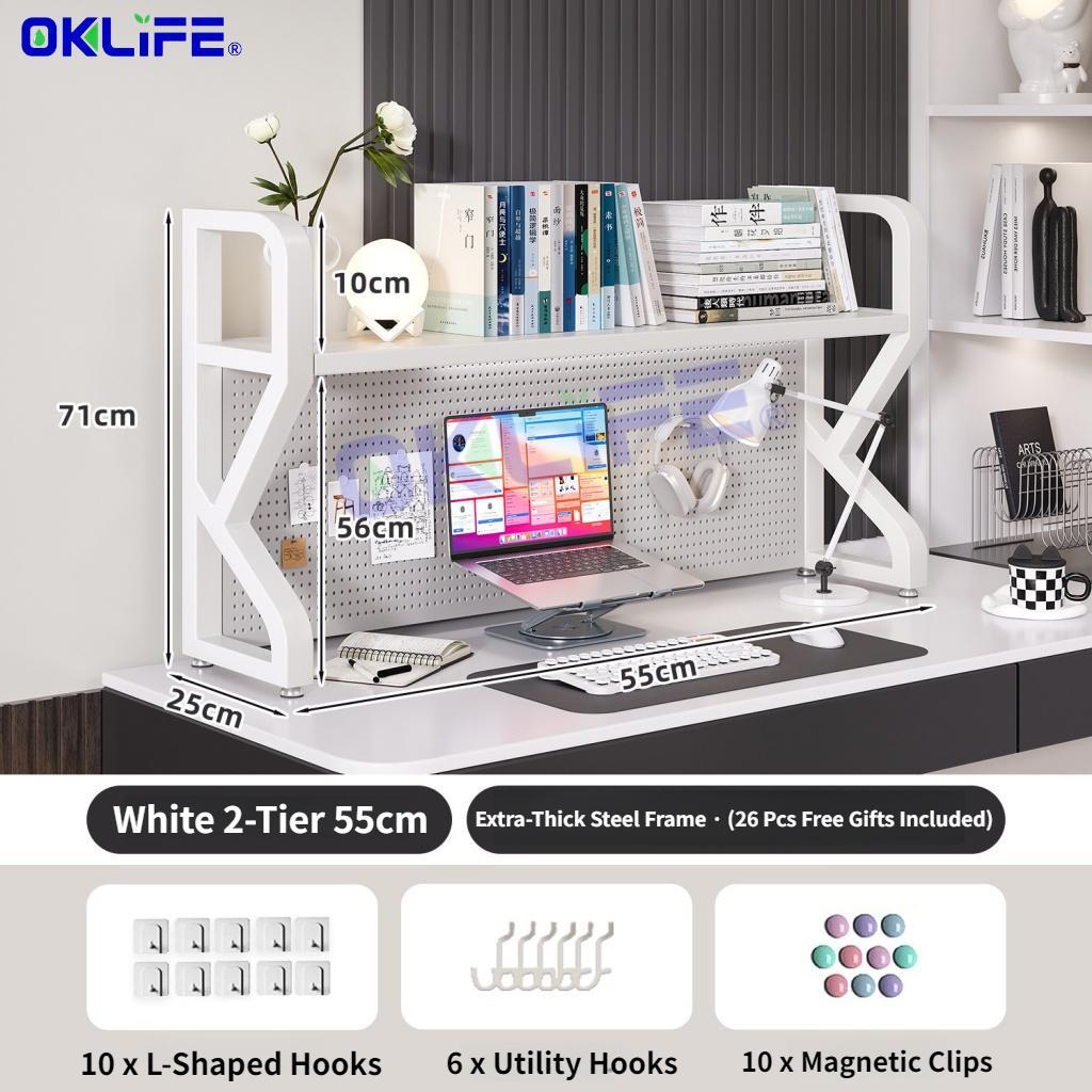 Desk Shelf with Pegboard 2 Tier Desktop Organizer Shelf with Peg Board for Office Study HDB view 10