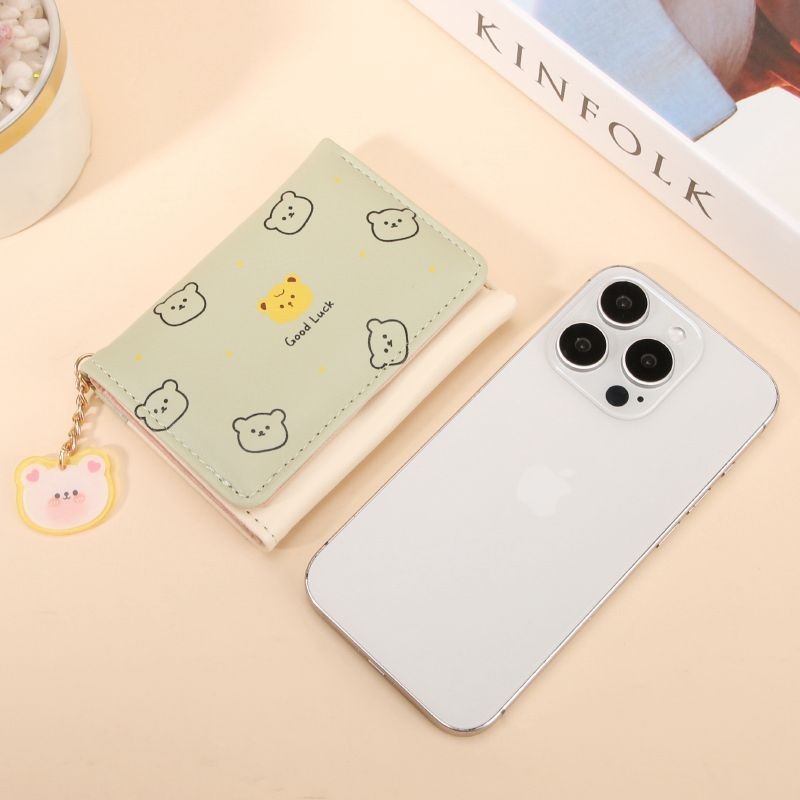 POPmaker shop Dompet Mini Beruang 882 / Dompet Kartu Wanita Lipat​ - Dompet dengan Liontin Beruang dan Card Holder yang Lucu COD - Gambar 3