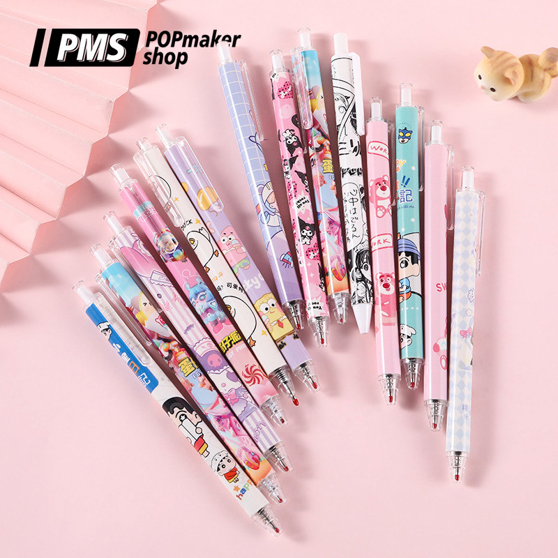 POPmaker Pulpen Gel 0.55mm Set 6 Pcs Kartun Anti Bocor