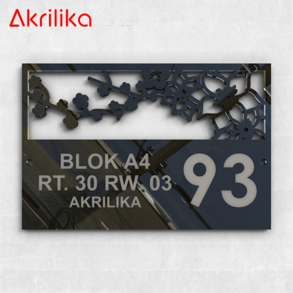 Acrylic House Number Custom Number & Text 30 X 20 Cm Hollow Flower ...