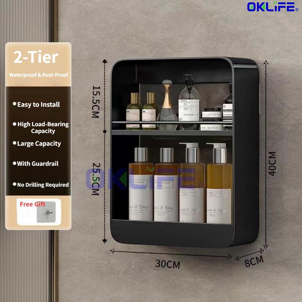 Large Capacity Bathroom Wall Shelf Punch Free Shower Organizer Rack Wall Mounted Toiletries Organizer view 10