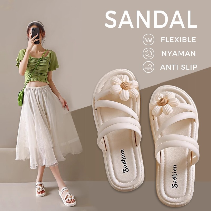 POPmaker shop Sandal Jelly Flower Bear Korea YU61 / Sendal Jalan-Jalan Comfy Lucu​ - Sandal Wanita dengan Desain Menggemaskan COD - Gambar 3