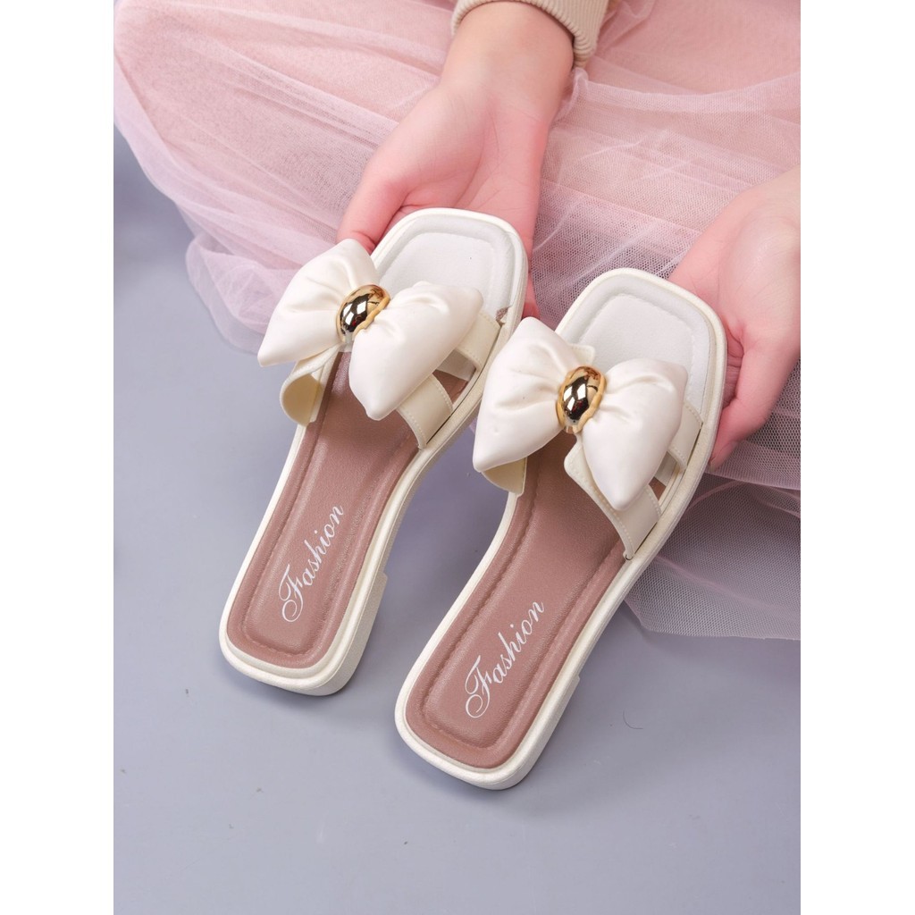 POPmaker shop Sandal Wanita YU83 - Sandal Jelly Flat Shoes dengan Pita Polos & Motif Kekinian untuk Cewek, Desain Simpel, Nyaman untuk Kegiatan Sehari-hari COD - Gambar 3