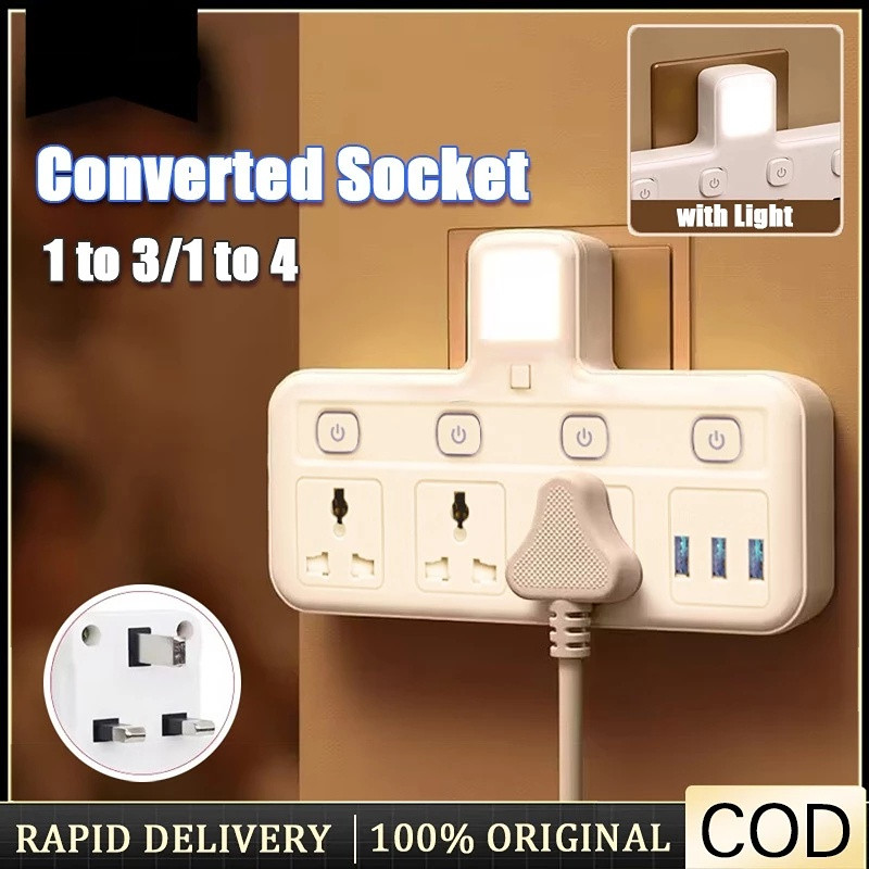 3Pin Adaport Adaptor Adapter Universal Multi Socket Outlet USB Port ...