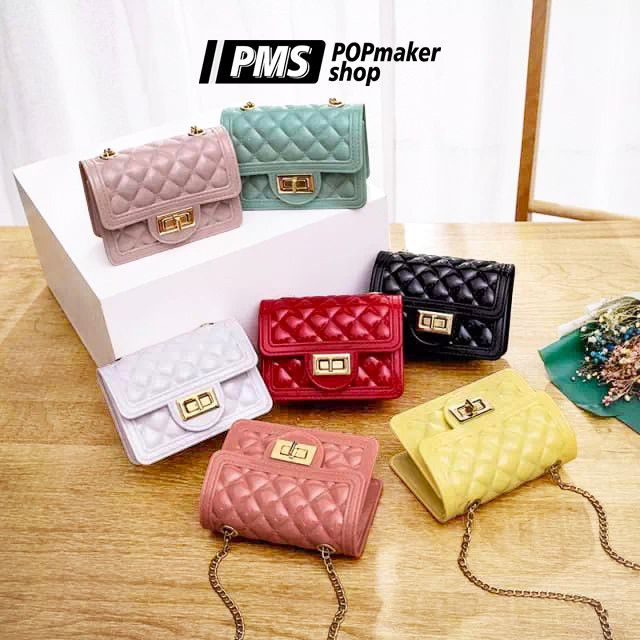 POPmaker shop Tas Selempang Jelly Glossy Polos T111 / Import Real Pict​ - Slingbag dengan Bahan Mengkilap COD