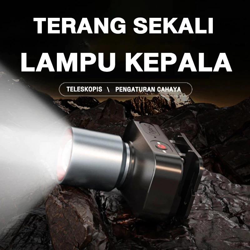 Senter Kepala Zoom Super Terang LED Cahaya Maksimal Plus Rechargeable Type C Adjustable Headband - Gambar 4