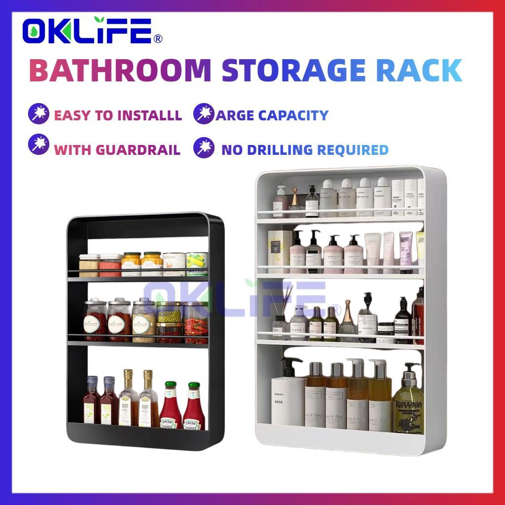 Large Capacity Bathroom Wall Shelf Punch Free Shower Organizer Rack Wall Mounted Toiletries Organizer