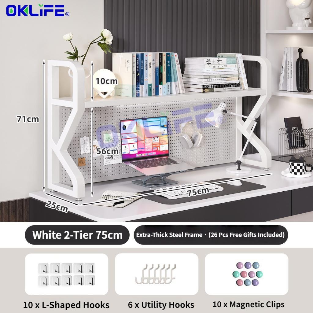 Desk Shelf with Pegboard 2 Tier Desktop Organizer Shelf with Peg Board for Office Study HDB view 11