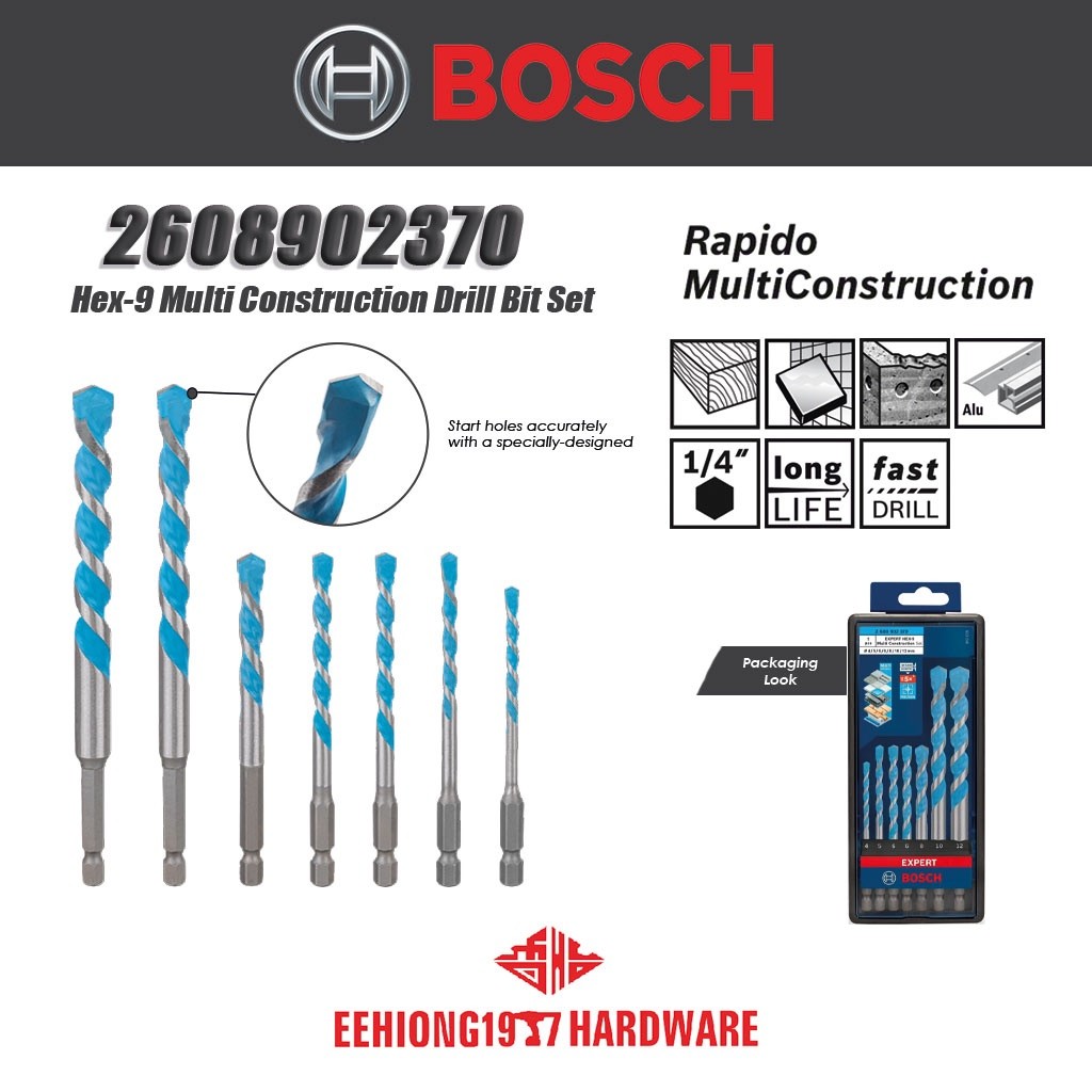 BOSCH 2608902370 7pcs Expert Hex-9 Multi Construction Multi Material ...