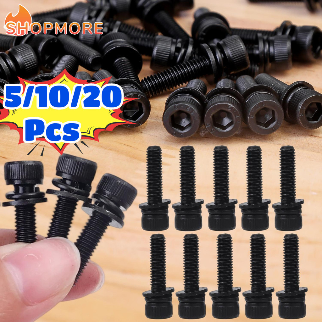 Simple Durable Carbon Steel Bolts Fasteners With Spring Washer- Black ...