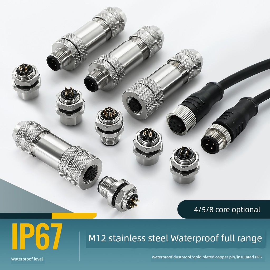 M12 Waterproof Stainless Steel Connector Aviation Plug Socket-4/5/8 ...