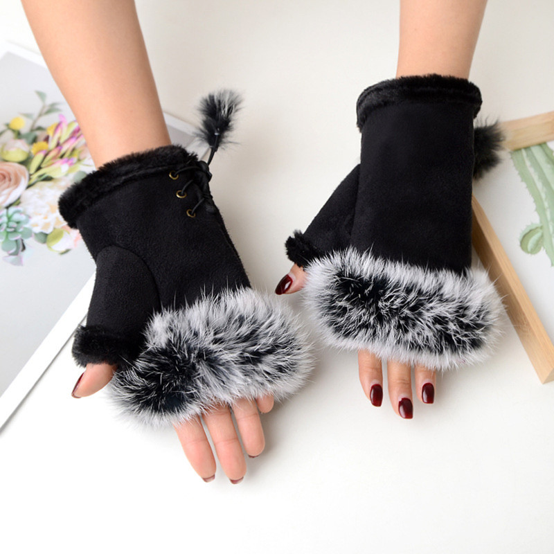 2026 Female Hair Wrist Gloves Fingerless Computer Typing Mittens Winter ...