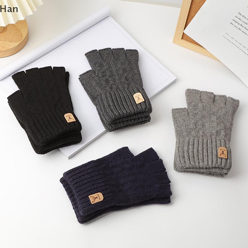 Winter Gloves For Men Half Finger Writting Office Cycling Knitted