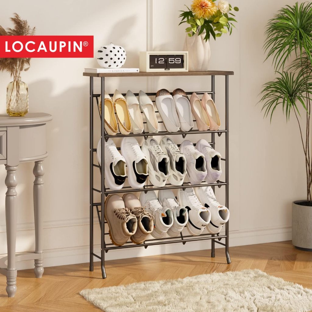 Locaupin 4-Tier Shoe Rack Storage Organizer, Narrow Shoe Rack Shelves ...