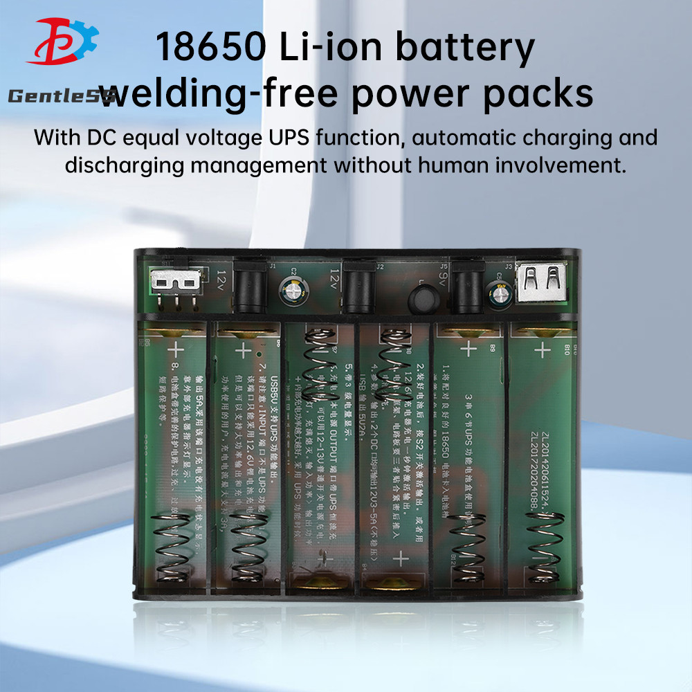 5V 9V 12V 60W DC UPS 6×18650 Li-ion Battery Soldering-Free Power Box ...