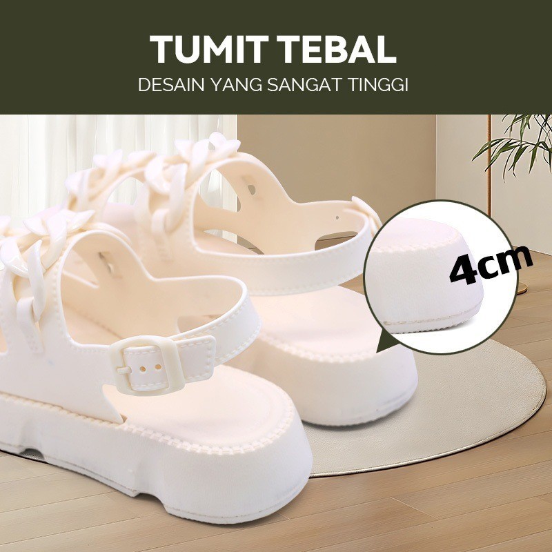 POPmaker shop Sandal Wanita SP55 - Sandal Karet Jelly Wedges Platform dengan Tali Double Strap Tebal Motif, Sandal Gunung untuk Outdoor, Desain Trendy dan Nyaman COD - Gambar 4