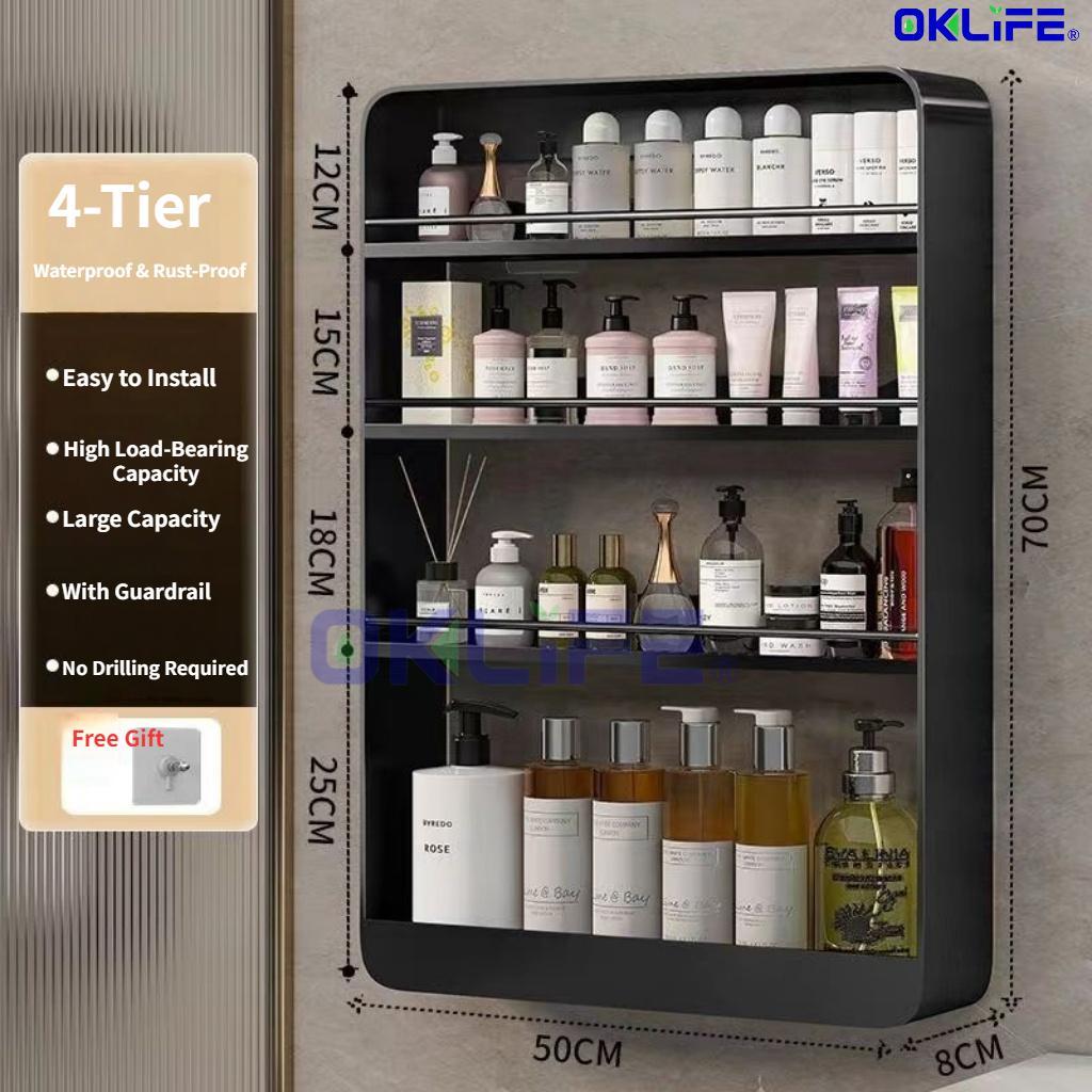 Large Capacity Bathroom Wall Shelf Punch Free Shower Organizer Rack Wall Mounted Toiletries Organizer view 12