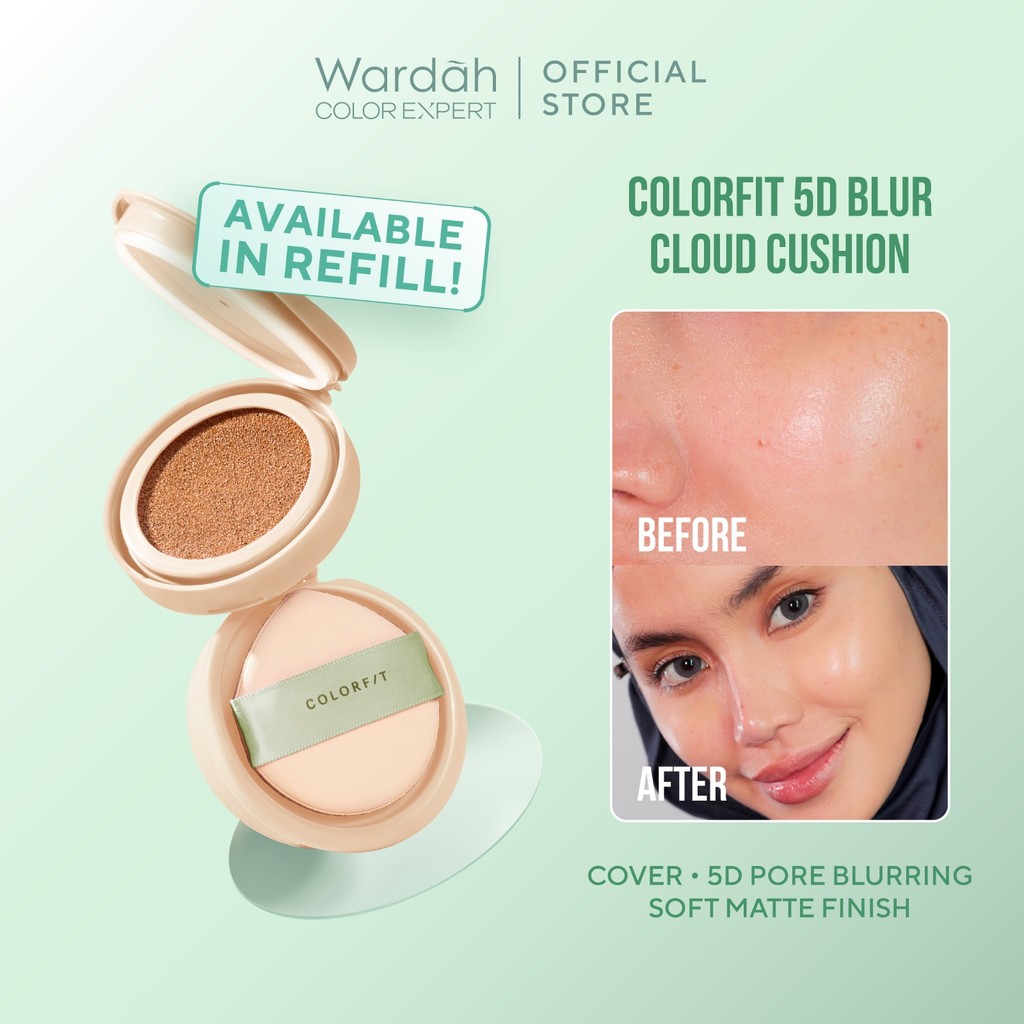NEW! Wardah Refill Colorfit 5D Blur Cloud Cushion 15 g SPF 50 PA++++ - High Cover with Cotton-Light Layer - Long-lasting Tahan Lama 18 Jam Matte Finish - Foundation Skintint Powder Bedak Complexion Flawless Ringan Seamless Pore-Blurred Skin-Makeup
