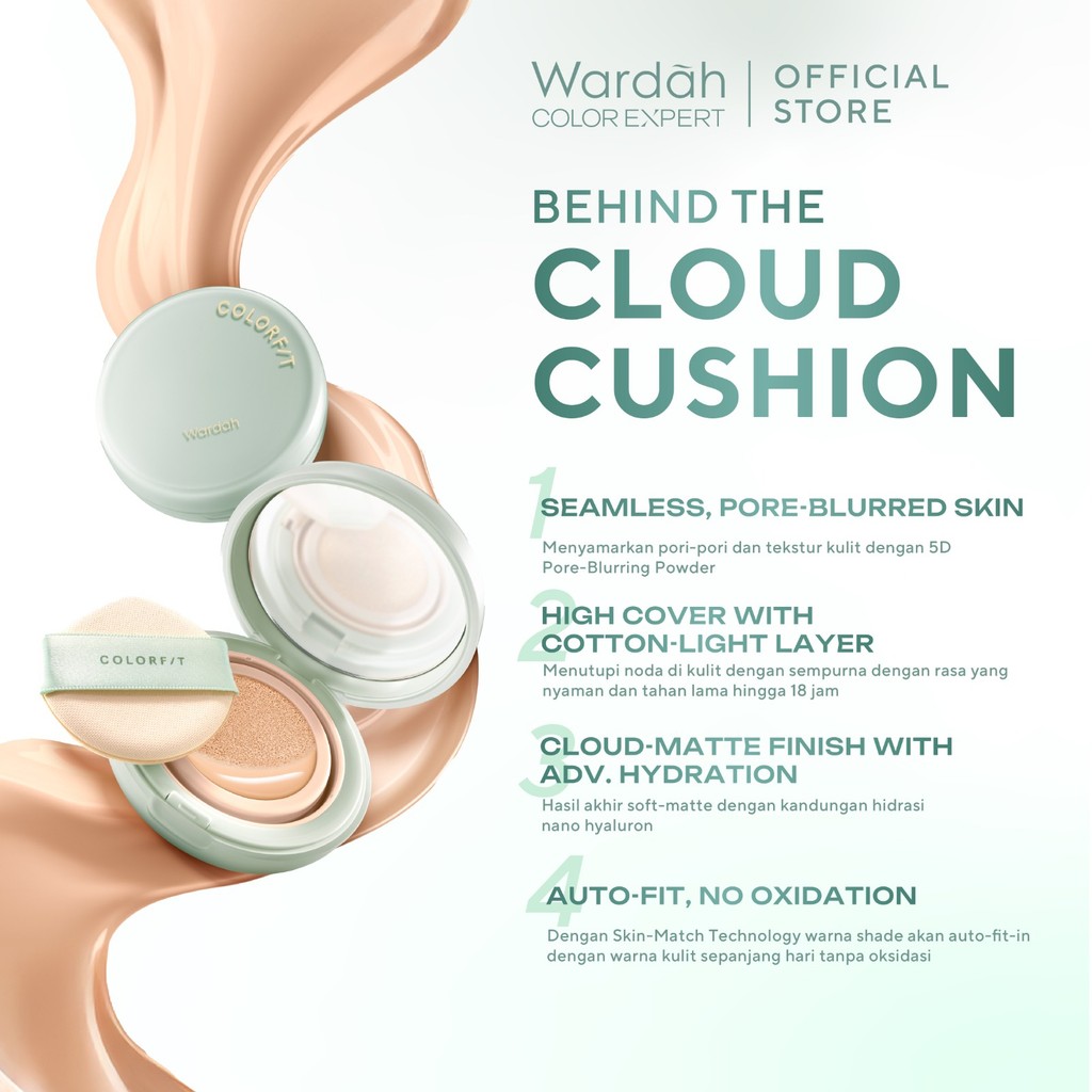NEW! Wardah Refill Colorfit 5D Blur Cloud Cushion 15 g SPF 50 PA++++ - High Cover with Cotton-Light Layer - Long-lasting Tahan Lama 18 Jam Matte Finish - Foundation Skintint Powder Bedak Complexion Flawless Ringan Seamless Pore-Blurred Skin-Makeup - Gambar 2