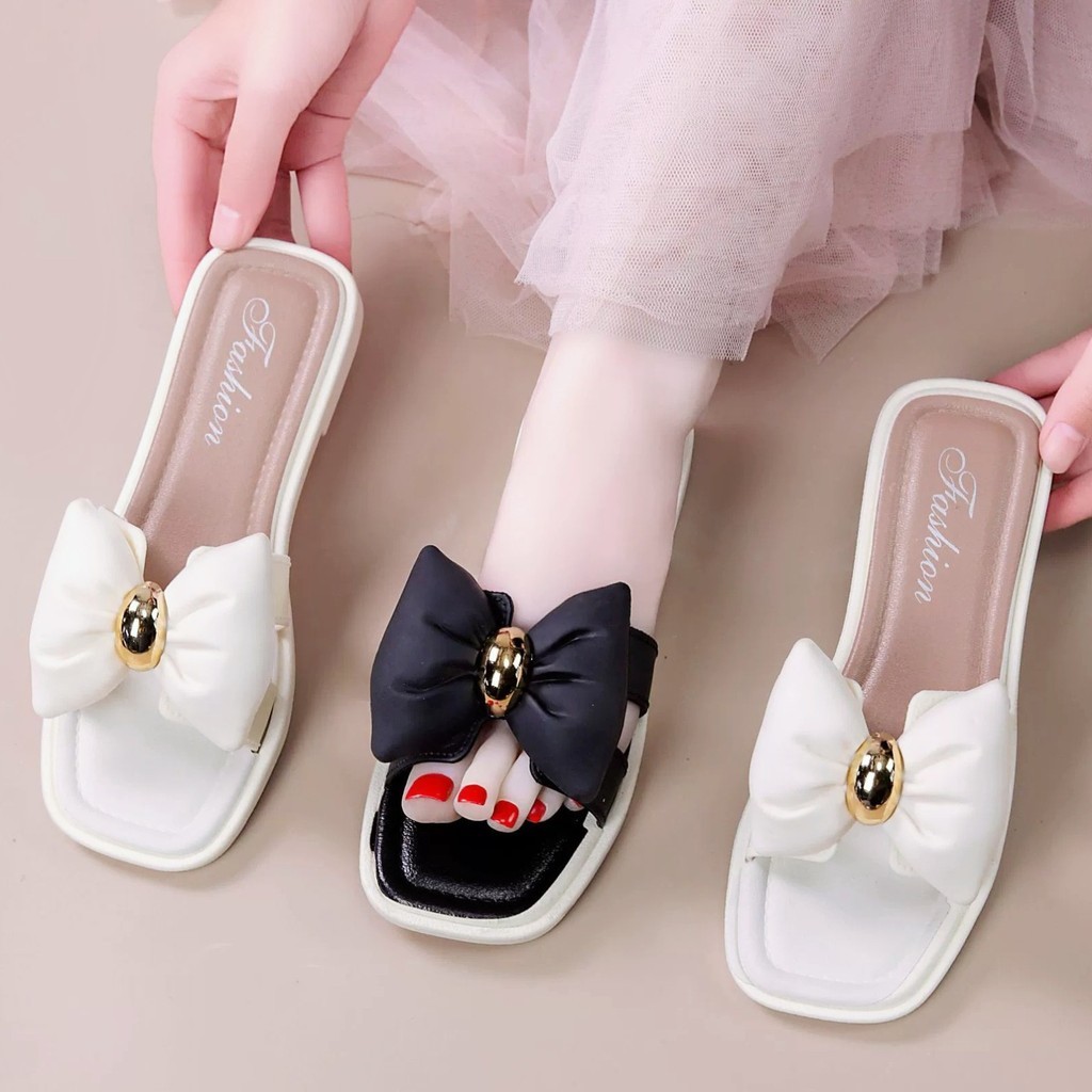 POPmaker shop Sandal Wanita YU83 - Sandal Jelly Flat Shoes dengan Pita Polos & Motif Kekinian untuk Cewek, Desain Simpel, Nyaman untuk Kegiatan Sehari-hari COD - Gambar 2