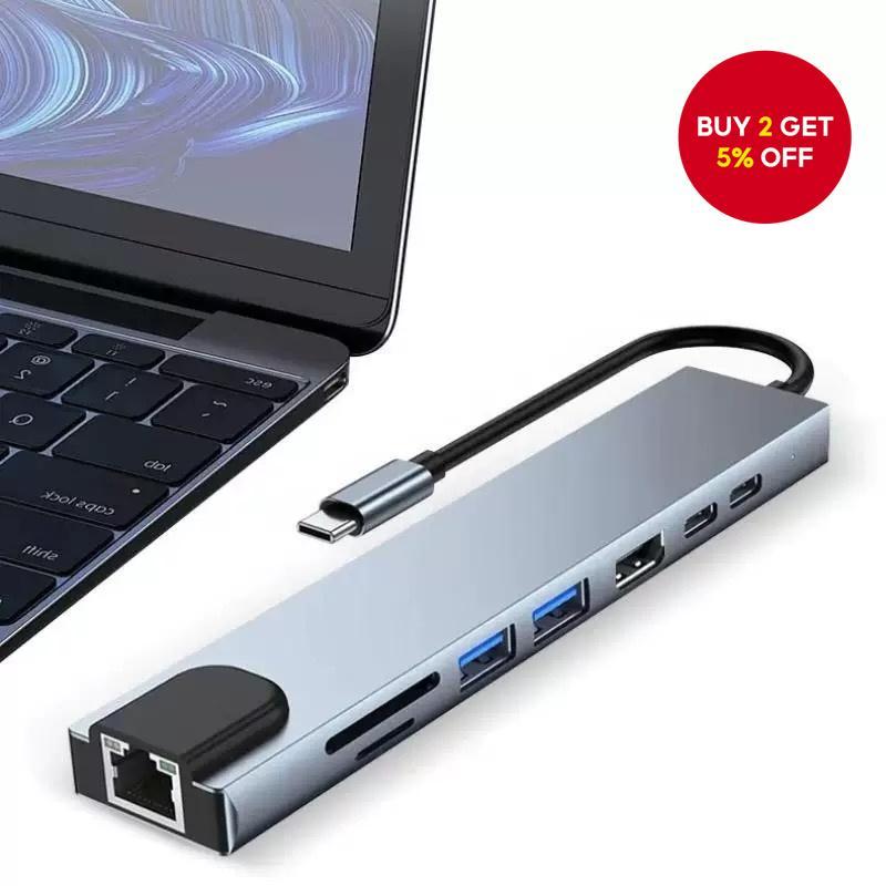USB C 8 in 1 Hub 4K HDMI USB 3.0 SD Card Reader RJ45 Multi Adapter for ...