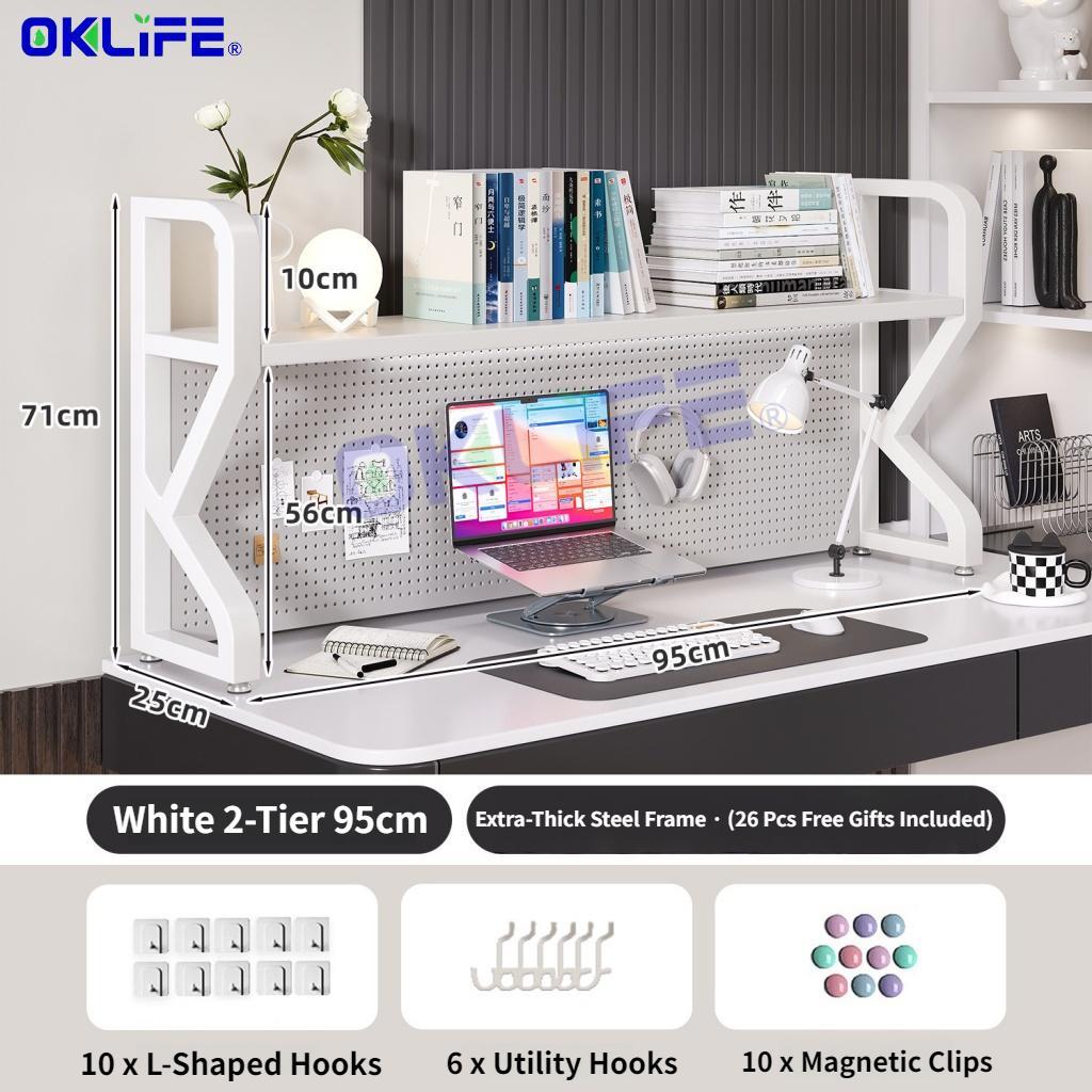 Desk Shelf with Pegboard 2 Tier Desktop Organizer Shelf with Peg Board for Office Study HDB view 12