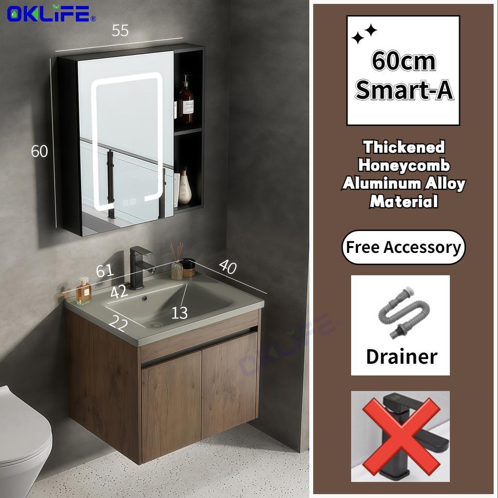 Nordic walnut bathroom cabinet with ceramic washbasin small apartment bathroom vanity combo view 10