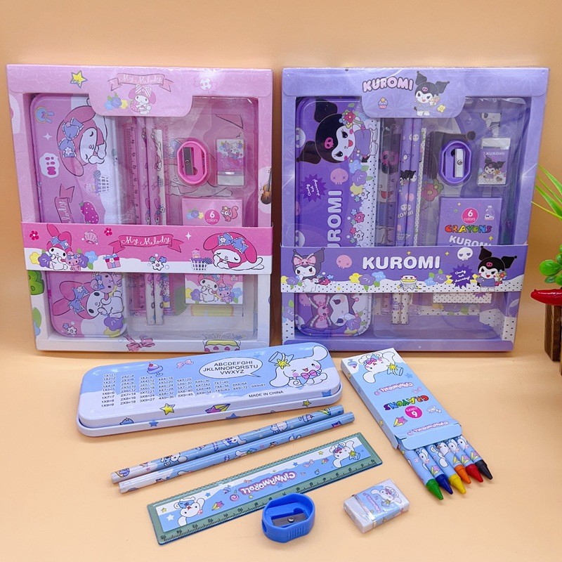 POPmaker shop Tempat Pensil Anak H1049 - Box Hadiah & Stationery Complete Set Alat Tulis Sekolah (Pensil, Krayon, Stabilo) dengan Model Karakter Kartun Lucu Sanrio, Perlengkapan Sekolah Anak yang Multifungsi COD - Gambar 3