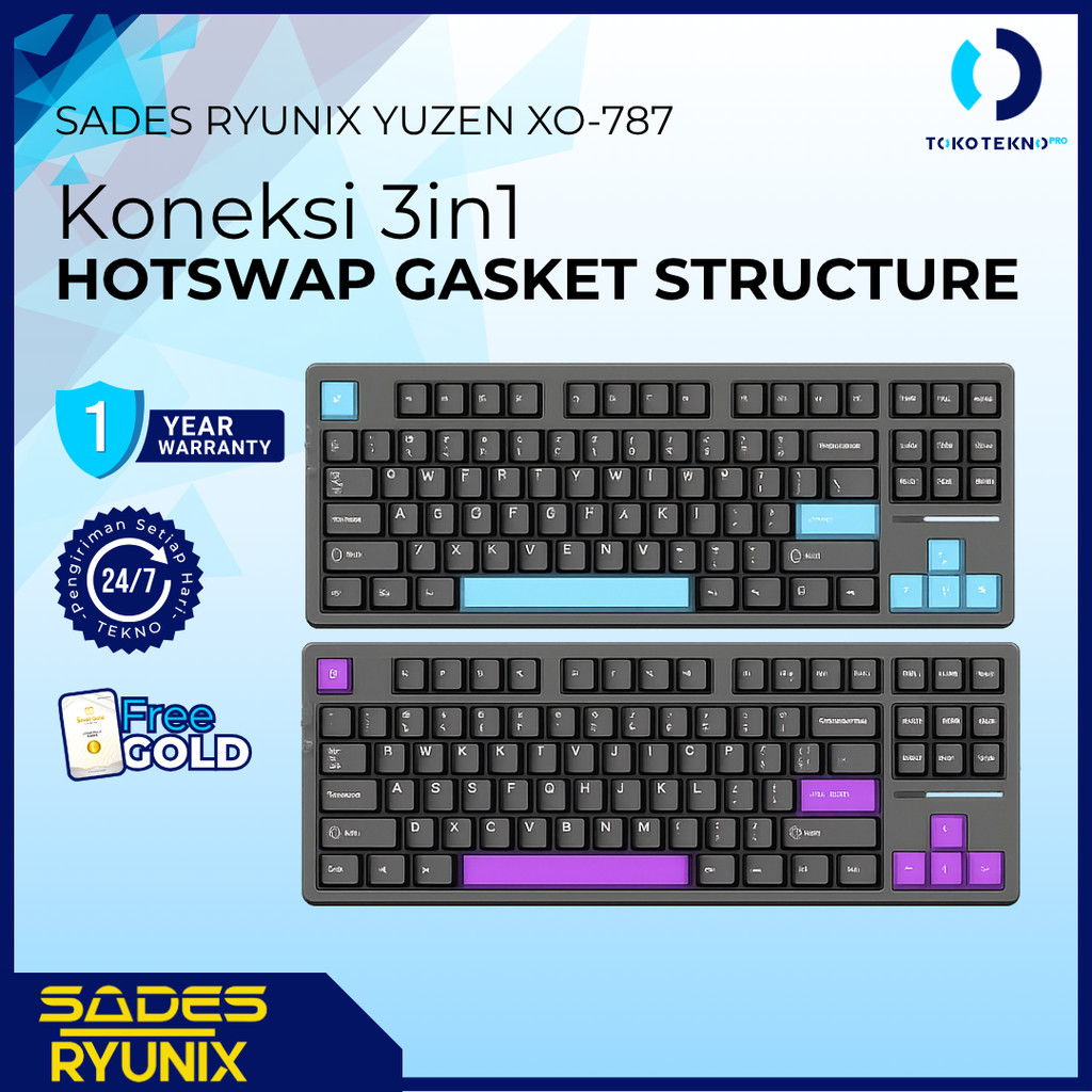 SADES RYUNIX YUZEN XO-787 / XO787 Gaming Keyboard Mechanical TKL HOT SWAP GASKET Tri-mode Connection