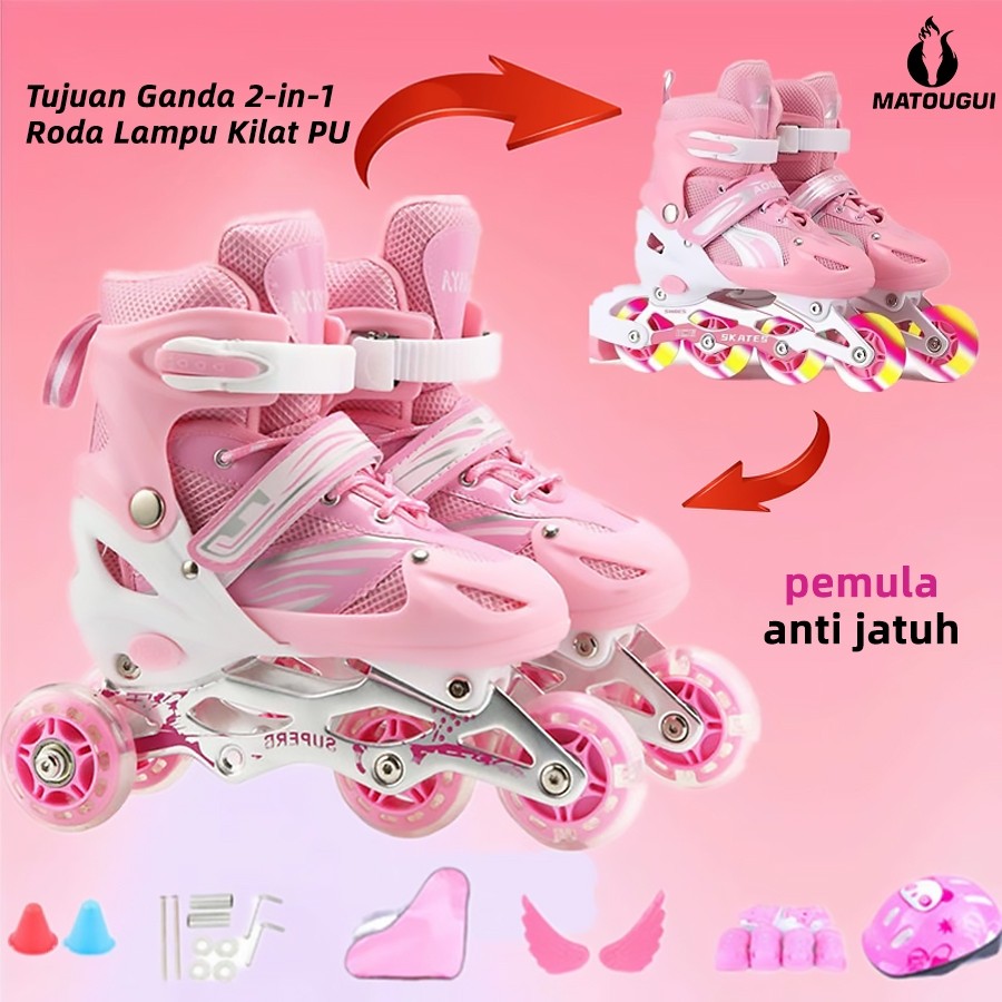 MATOUGUI-sepatu roda/sepatu roda Oxelo/Sepatu es anak-anak terbaru tahun 2026 dengan lampu LED,lampu kedip/tidak licin/anti goyang/lnline skate/star/ukuran dapat disesuaikan/pu/gaya bajaj/mode skateboard