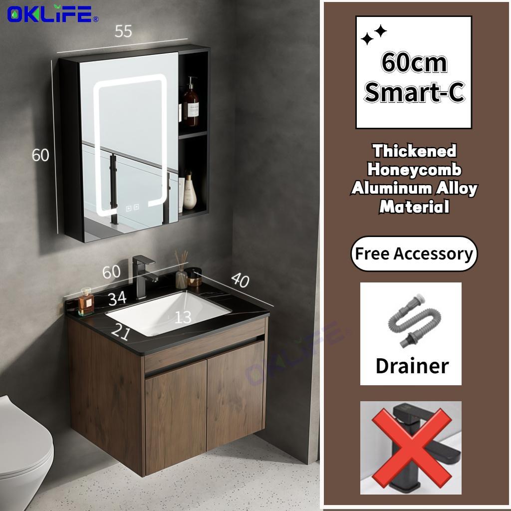 Nordic walnut bathroom cabinet with ceramic washbasin small apartment bathroom vanity combo view 12